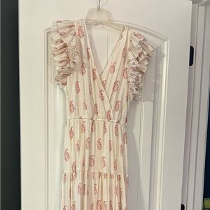 Maxi Dress A Loves A white with pink and gold design size small